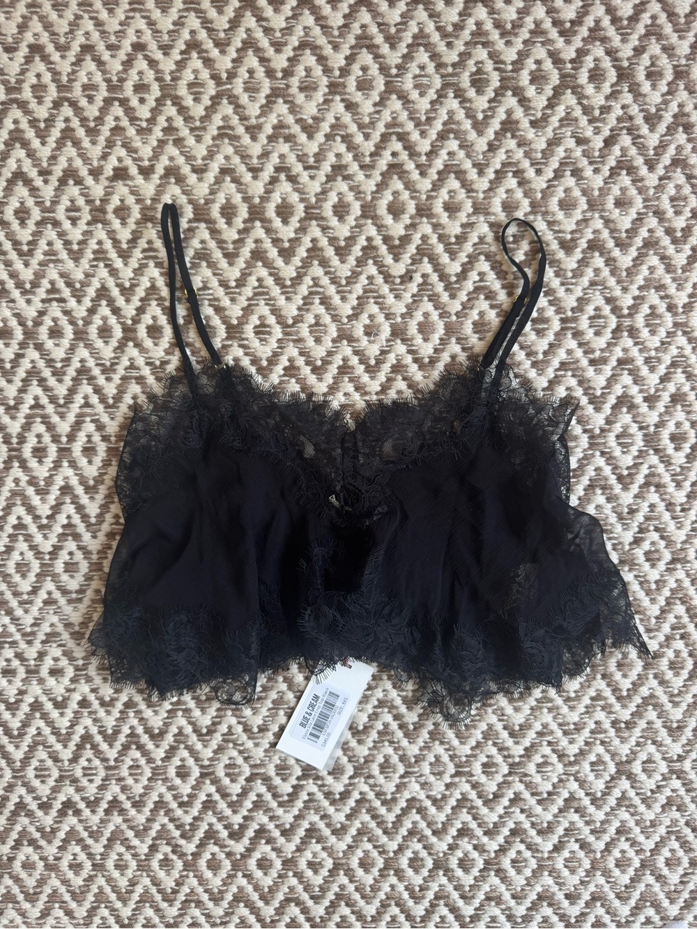 LoveShackFancy Elysia Silk Lace Crop Top in Black - Picture 5 of 7
